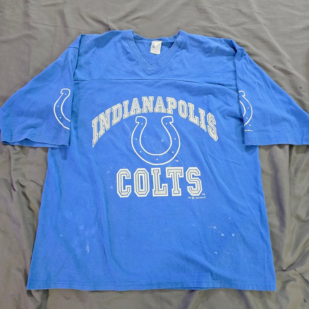 Vintage 1992 Indianapolis Colts T Shirt XL Blue Competitor NFL V-Neck Jersey Tee